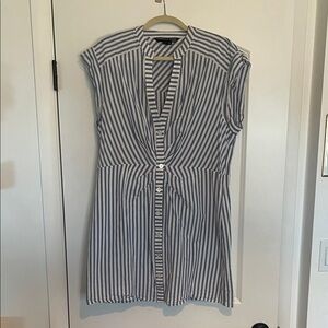 VERONICA BEARD Giuliana Striped Seersucker Ruched Shirtdress Size XL